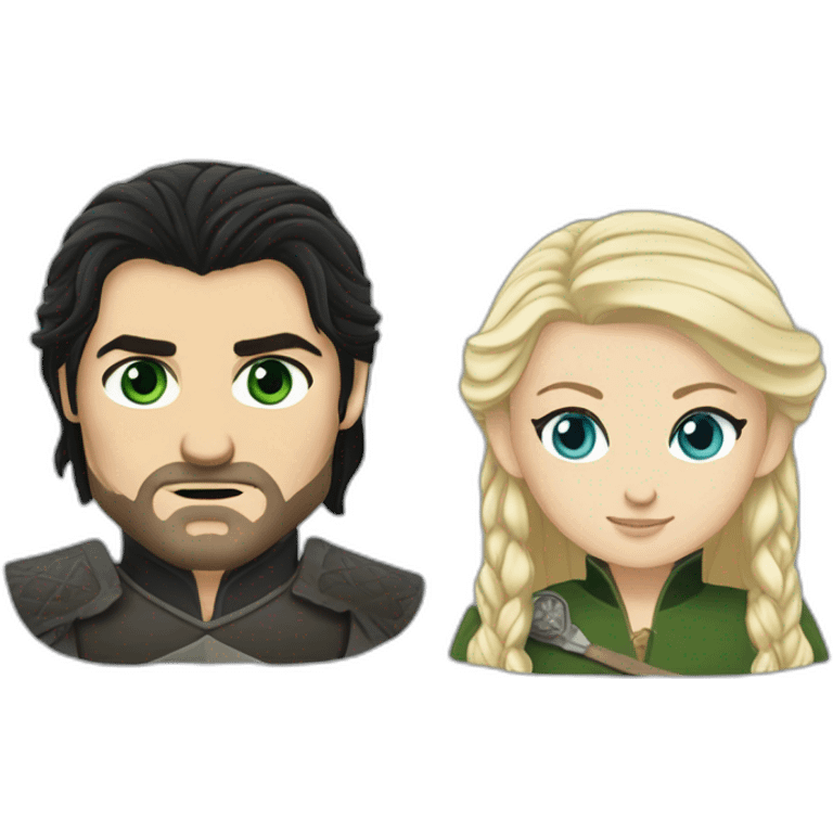 black-haired blue-eyed woman and blond-haired green-eyed man (jaime lannister) from game of thrones emoji