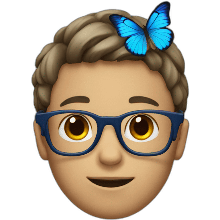 boy with glasses blue butterfly on his head emoji