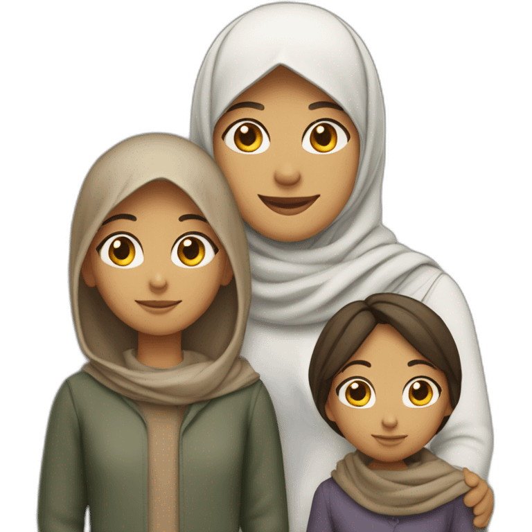 Family of four: a mom who is the only person wearing a hijab, a dad, a young little girl, and a young little boy, light brown skin, everyone has dark hair emoji