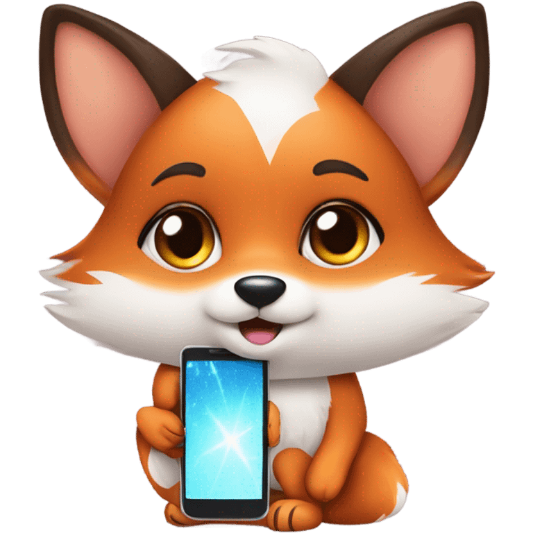 Kawaii fox on phone emoji