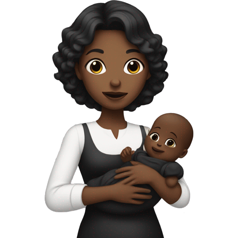 dark haired white race lady holding a black baby emoji