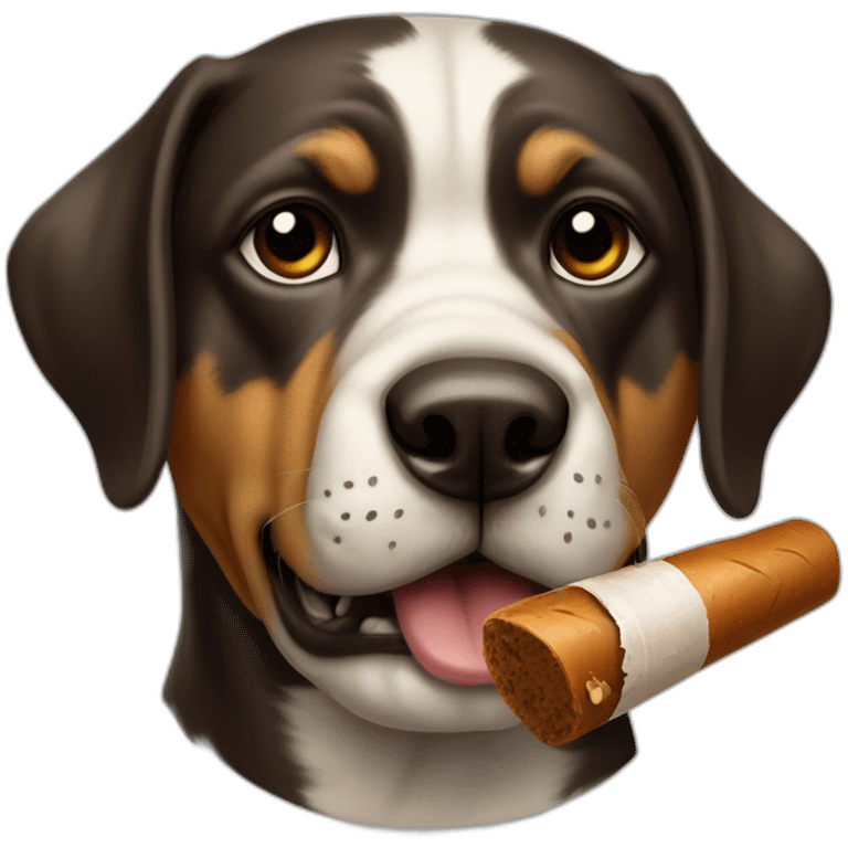 A dog with a bone in its mouth like a cigar and a mobster face with an intriguing expression emoji