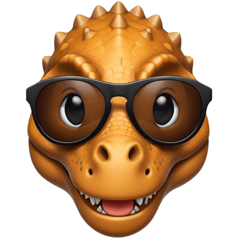 face of a dinosaur with total black sunglasses on emoji