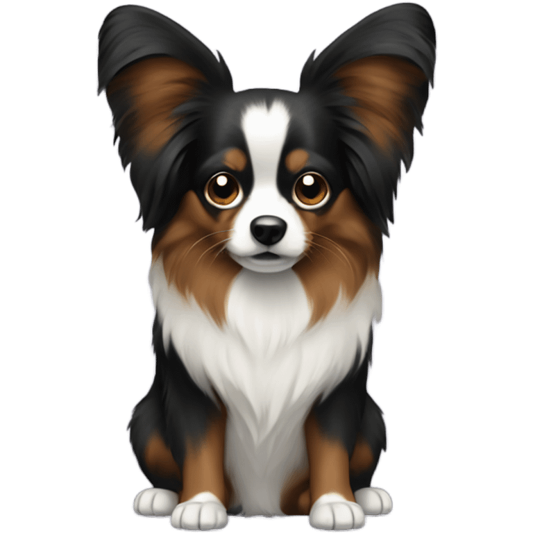 A papillon with a dark face wearing a hoodie emoji