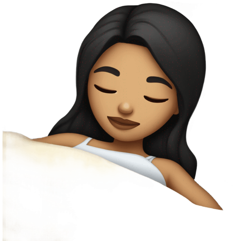 Lightskin girl with straight black hair sleeping in bed emoji