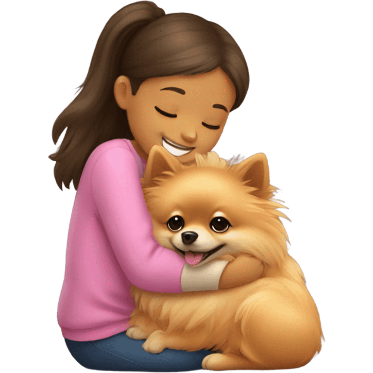 Pomeranian hugging girl emoji