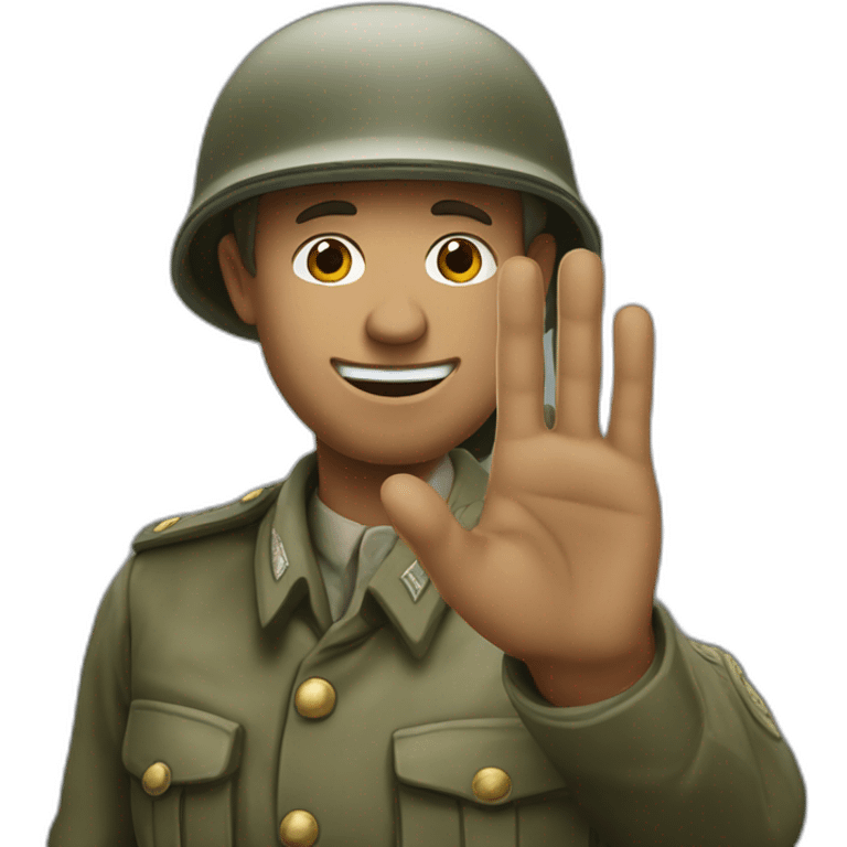 A man in a soldier suit from world war one raising their right hand vertically to around 45 degrees. His arm is stretched out and his face is shown emoji