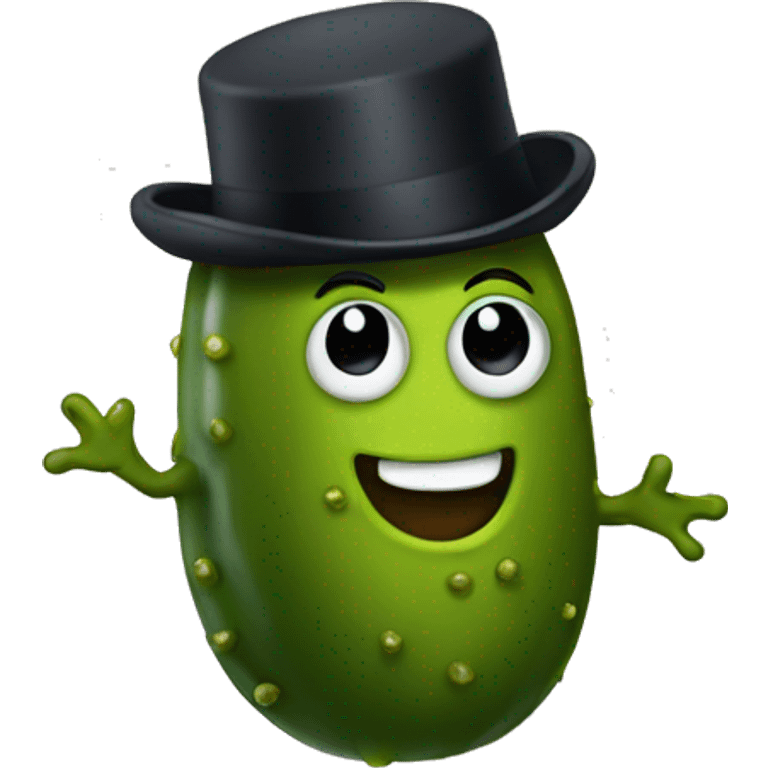 Pickle walking with a top hat emoji