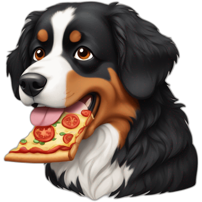 Bernese mountain dog eating pizza emoji