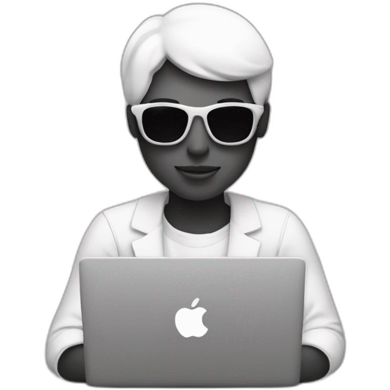 cool designer working on Apple laptop black-and-white emoji