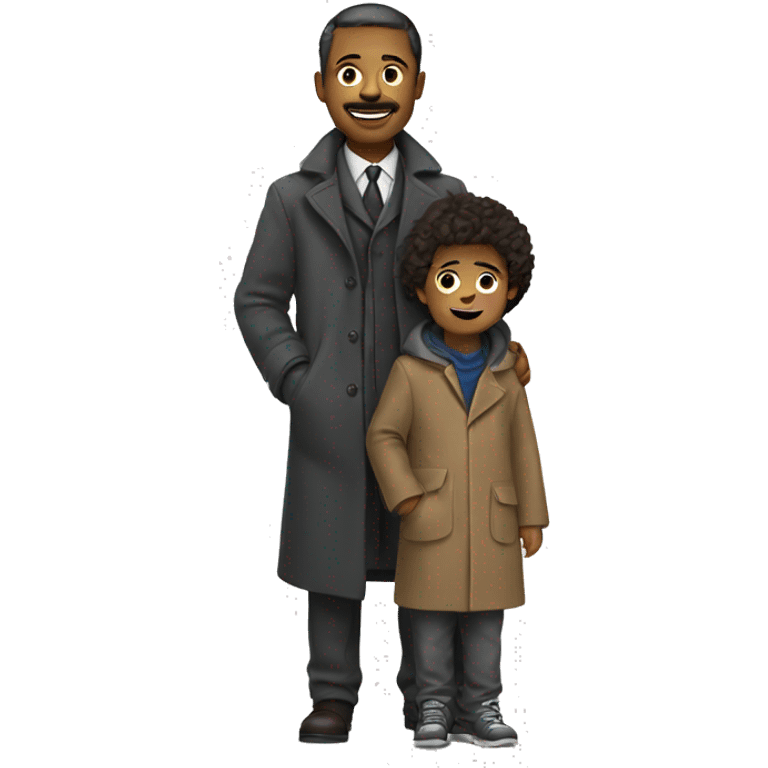 man in coat with child emoji