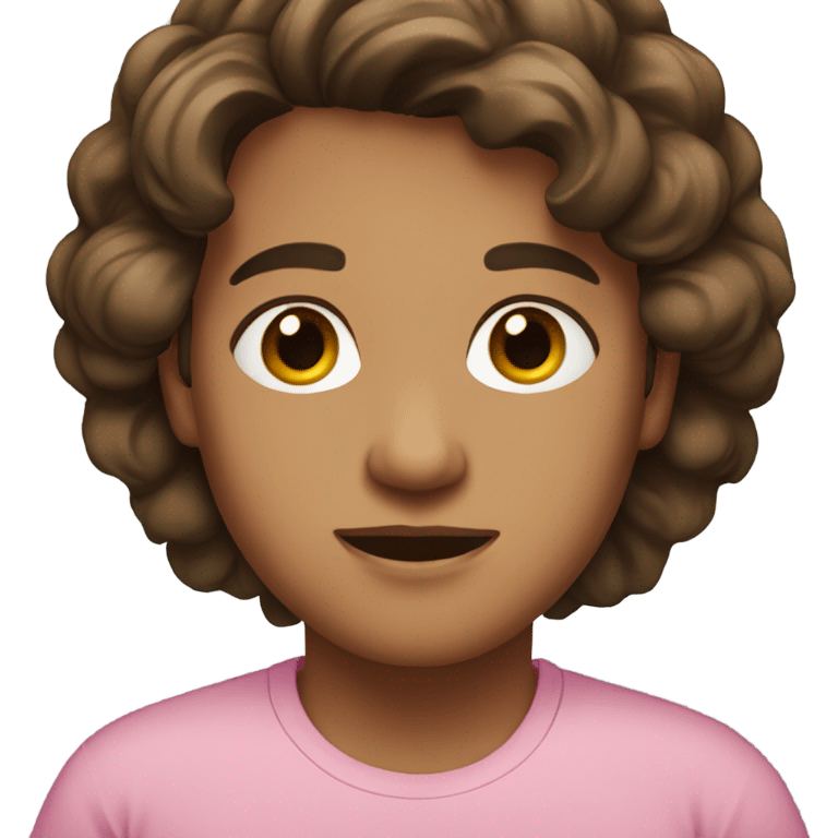 Brown eyes, brown normal size hair, pink shirt emoji