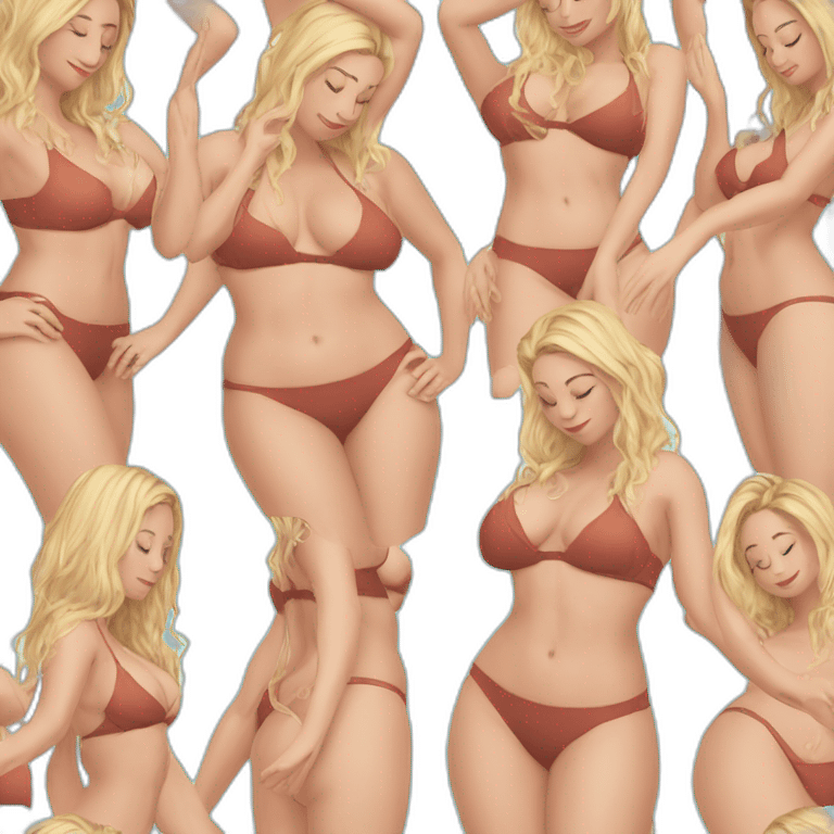 Slim-thicc Caucasian woman bikini hands-in-hair pose (beach body) full body emoji