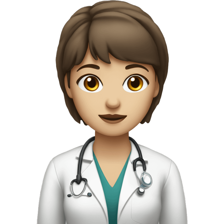 Doctor a woman with brown eyes and hair with bangs and white skin stay with a book emoji