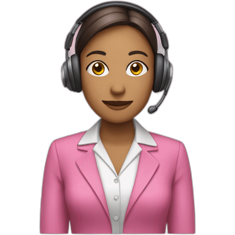 woman Employee with headphone and microphone who is wearing pink office clothes emoji