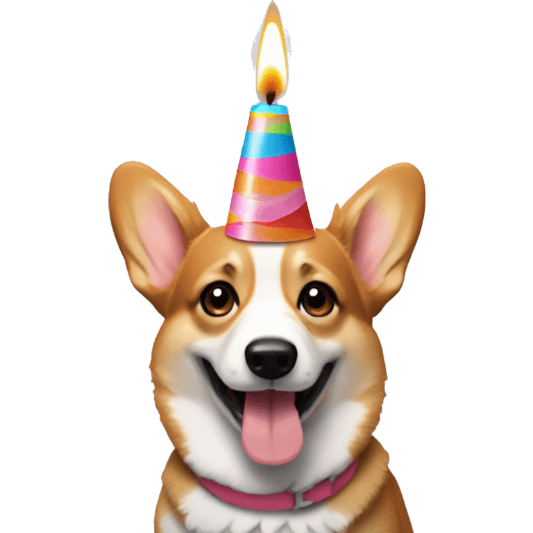 corgi with birthday cap and cake with candles emoji