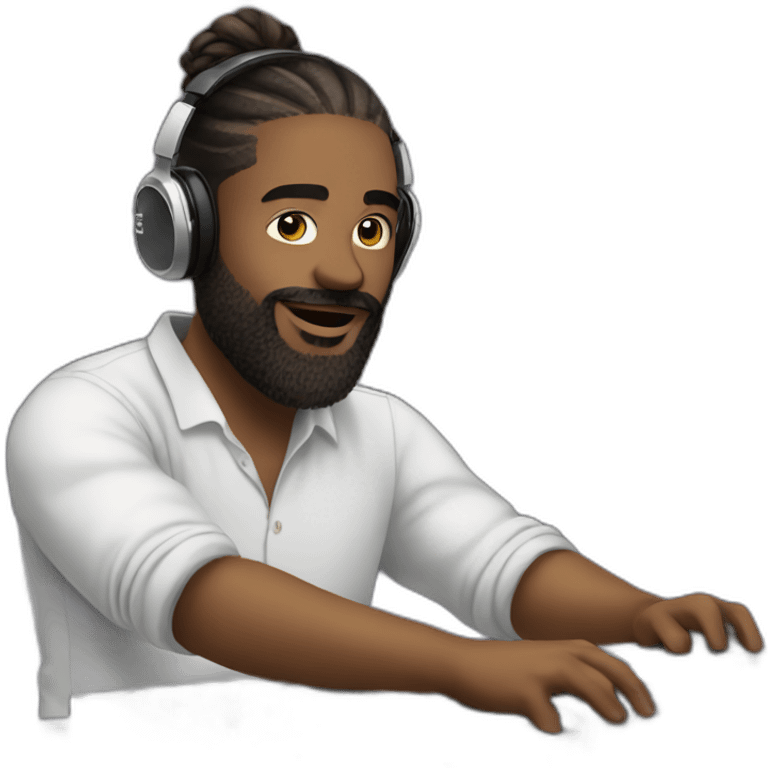 Bearded man with man bun djing emoji