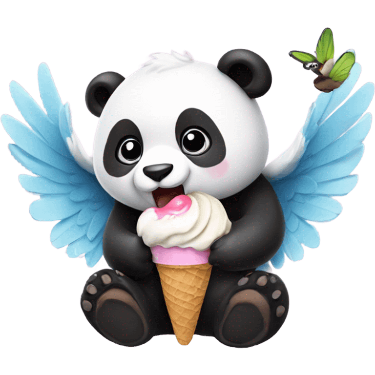 Panda eating ice cream with wings  emoji