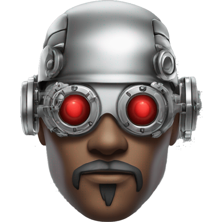 Red skin male cyborg head with white goatee and silver steampunk goggles emoji