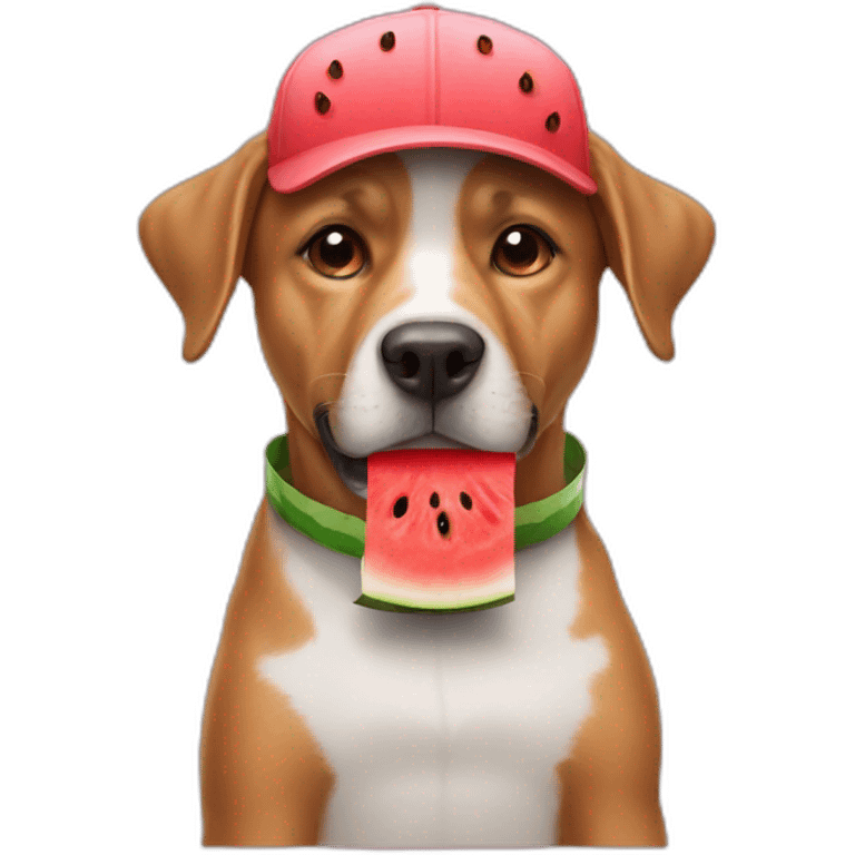 A dog with watermelon like cap emoji