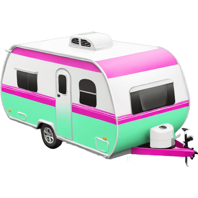 Realistic mint green and hot pink camping travel trailer isolated. emoji