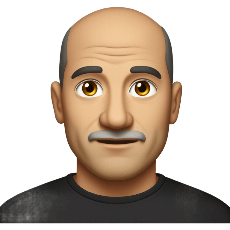 A middle-aged Italian man with olive-toned skin and a confident demeanor, sporting a buzz cut and no facial hair. He is wearing a sleek black smart shirt, casually unbuttoned at the top. emoji