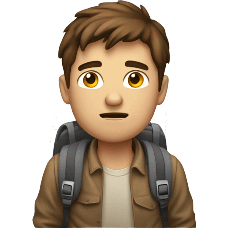 One unhappy guy student with backpack with brown hair emoji