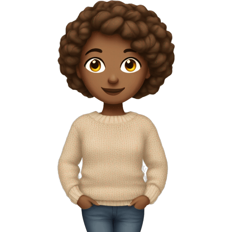 Brunette girl cozy autumn vibe wearing sweater emoji