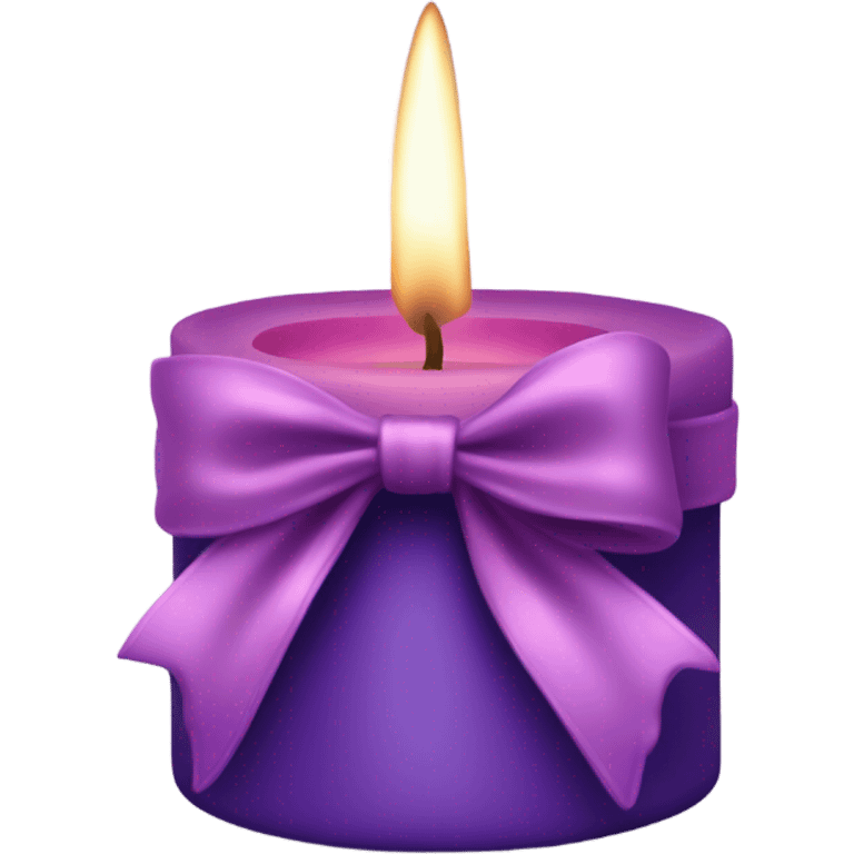 A dark pink candle wrapped with a deep lavender satin bow, glowing softly. emoji