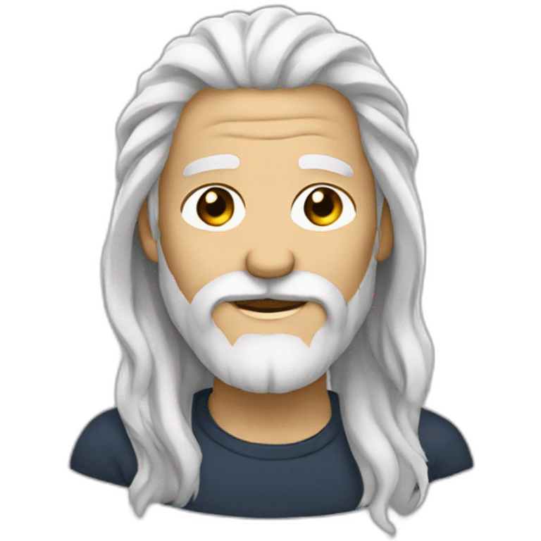 Man long white hair, brown beard emoji