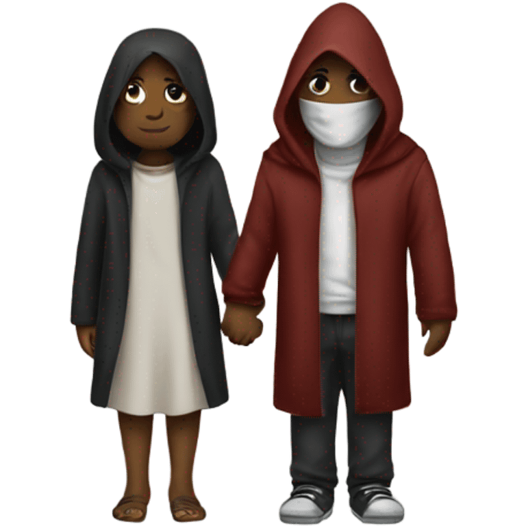 Hooded alian holding hands with a person emoji