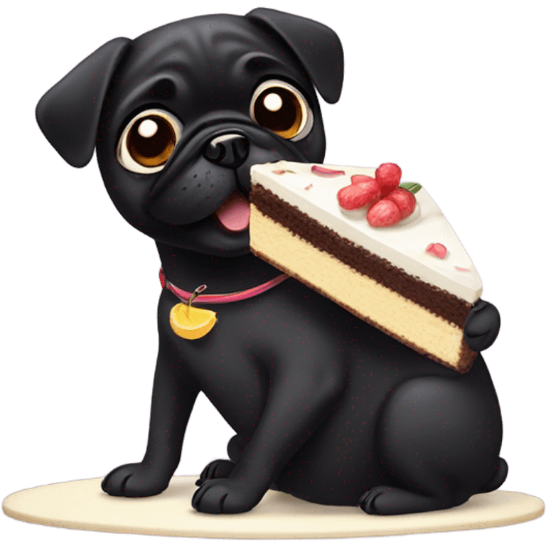 Black pug eating cake emoji