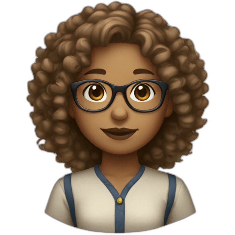 Light brown skin girl with curly hair and glasses emoji