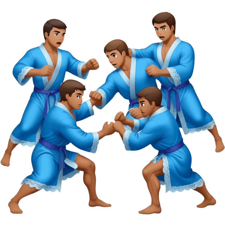 muscular men silk lace blue robe pillow fight  emoji