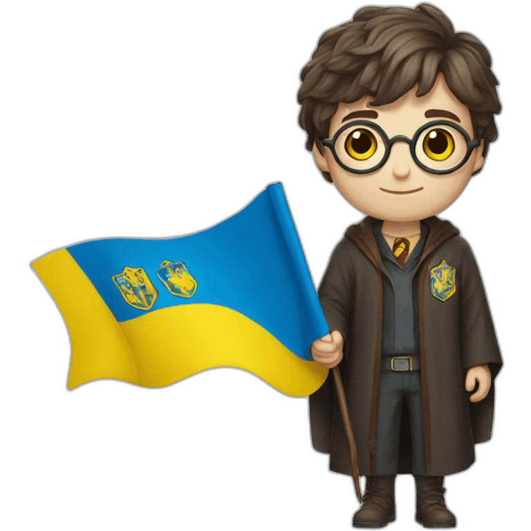 Harry Potter holds a Ukrainian flag emoji