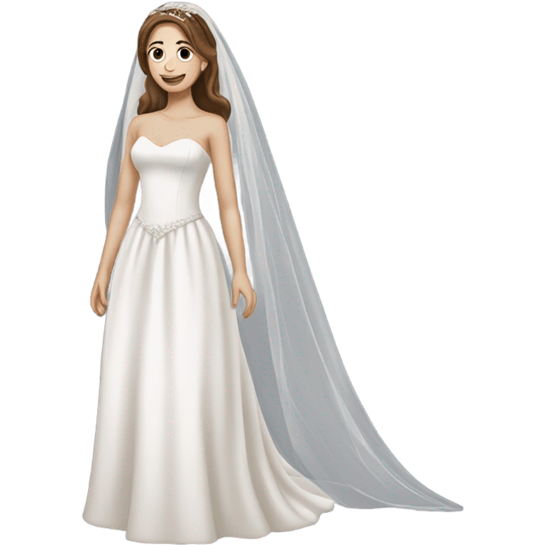 Bride in dress and long veil, white skin and brown hair emoji