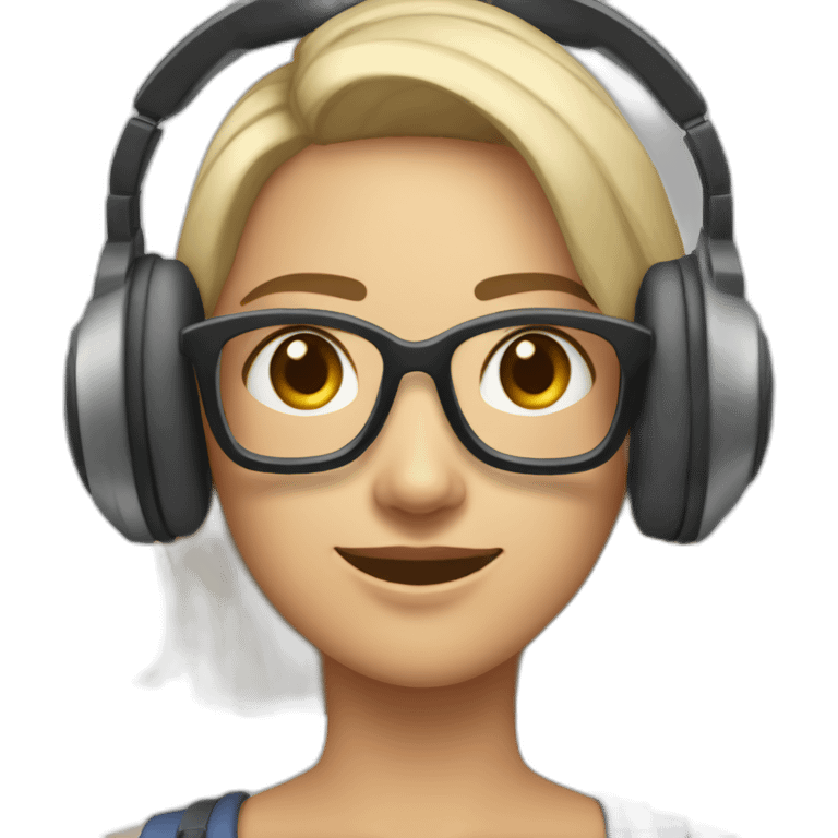 Uma mulher com cara de Deboche loira usando headset emoji