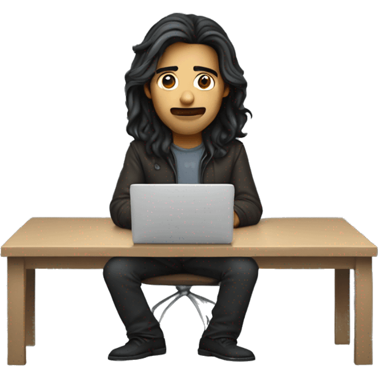 a wen developer sitting in front of their laptop, male, dark long hair emoji