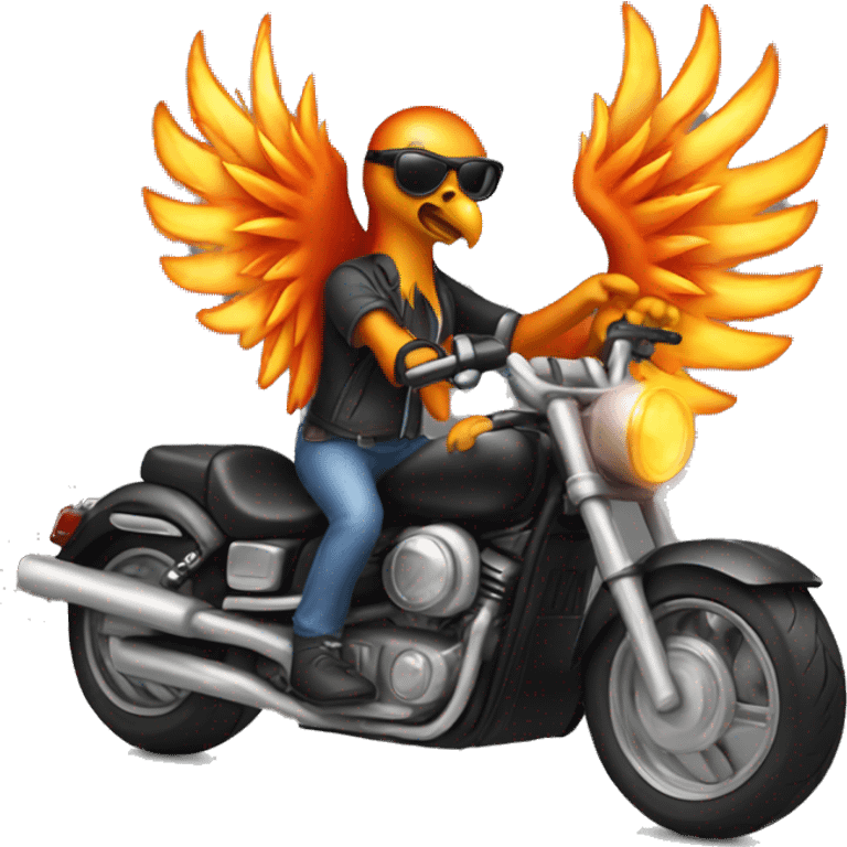 phoenix riding a motorcycle wearing sunglasses with flames  emoji