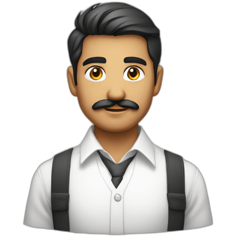 Young indian white tone Businessman in plain white shirt with sleeve up and mustach emoji