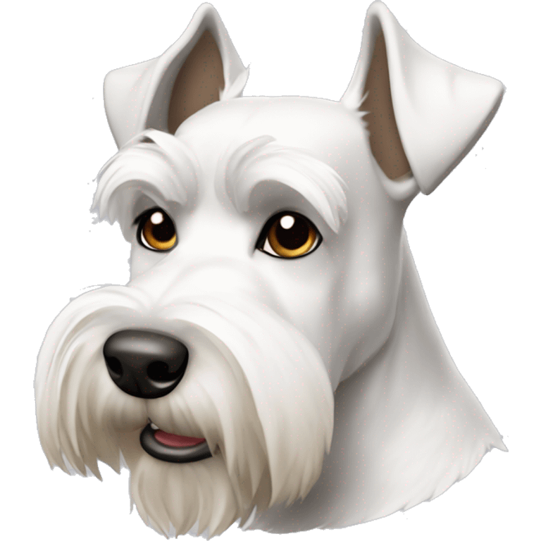 White Schnauzer dog with pointed and sharp brown ears emoji