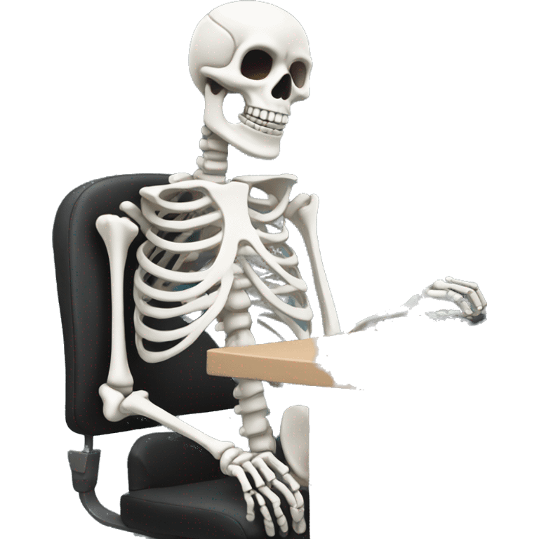 Skeleton sitting at work deak emoji