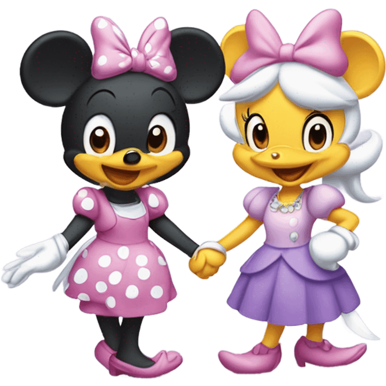 Minnie Mouse and Daisy Duck holding hands together emoji