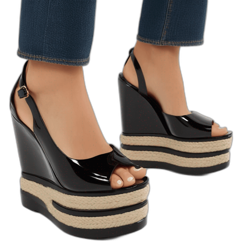 Platform wedges black patent louboutin sandal emoji