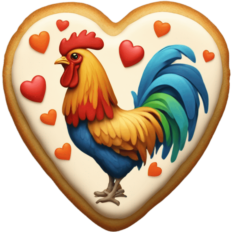 cookie heart with rooster emoji