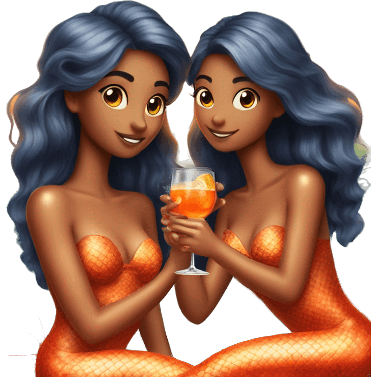 Three beautiful mermaids bright drinking aperol emoji