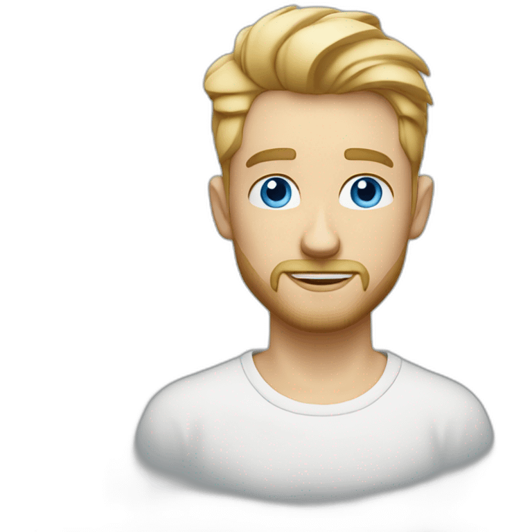 blonde guy with a taper fade, short beard, blue eyes and a big nose and a scarf in the forehead and a white tee emoji