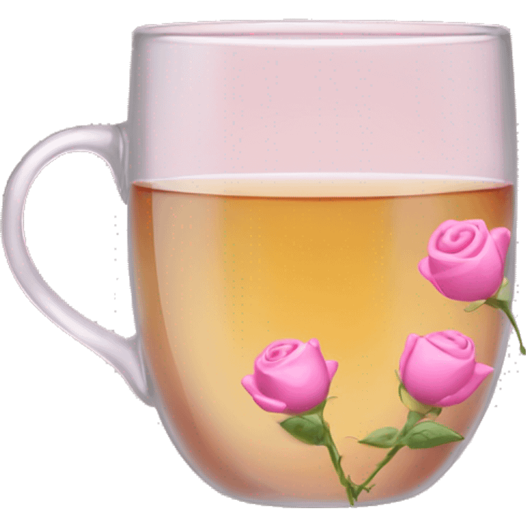 Glass cup of tea with tiny pink small rosebuds emoji