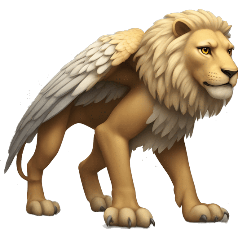 a legendary creature with the body, tail, and back legs of a lion, the head and wings of an eagle, and bird claws on the front legs emoji