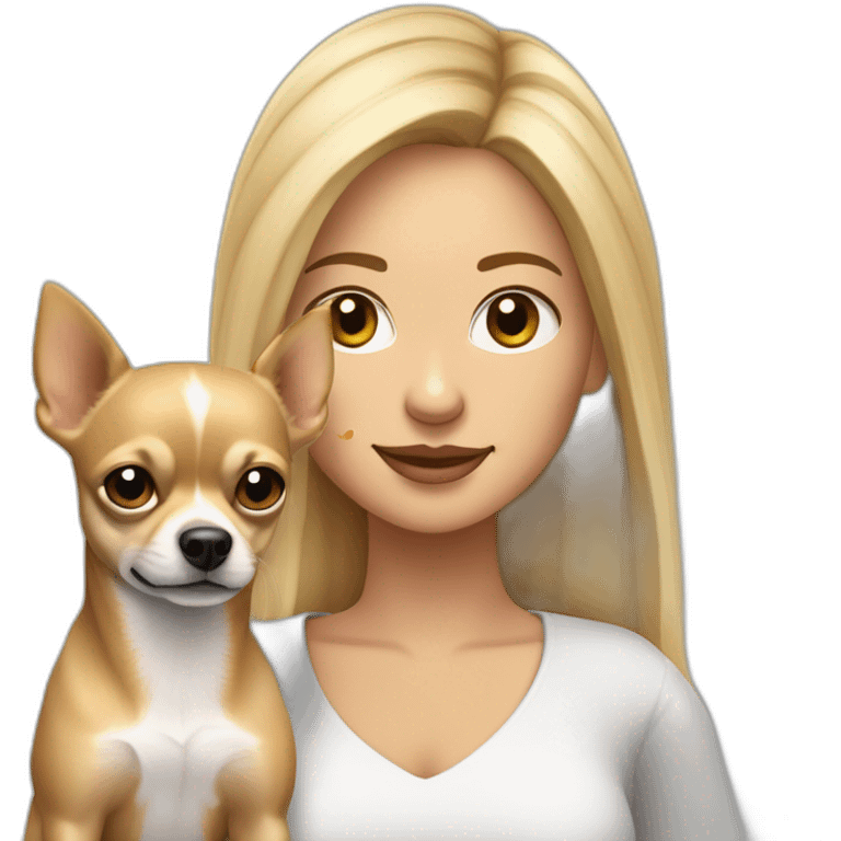 mujer rubia de pelo muy  corto con su perro Chihuahua en los brazos emoji